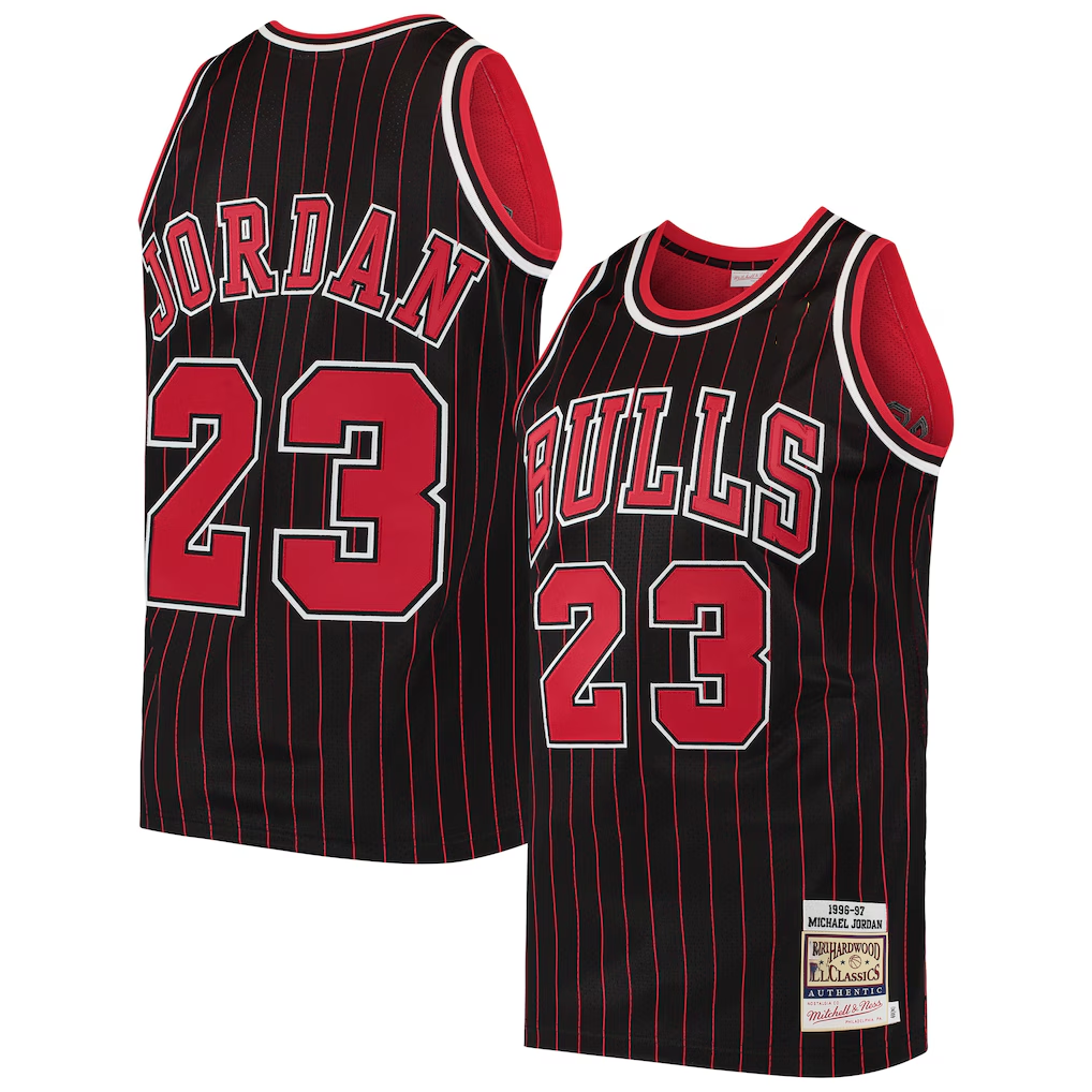 Leonaf C.Bulls #23 Michael Jordan Mitchell & Ness Black 199697 Hardwood Classics Authentic Jerseys
