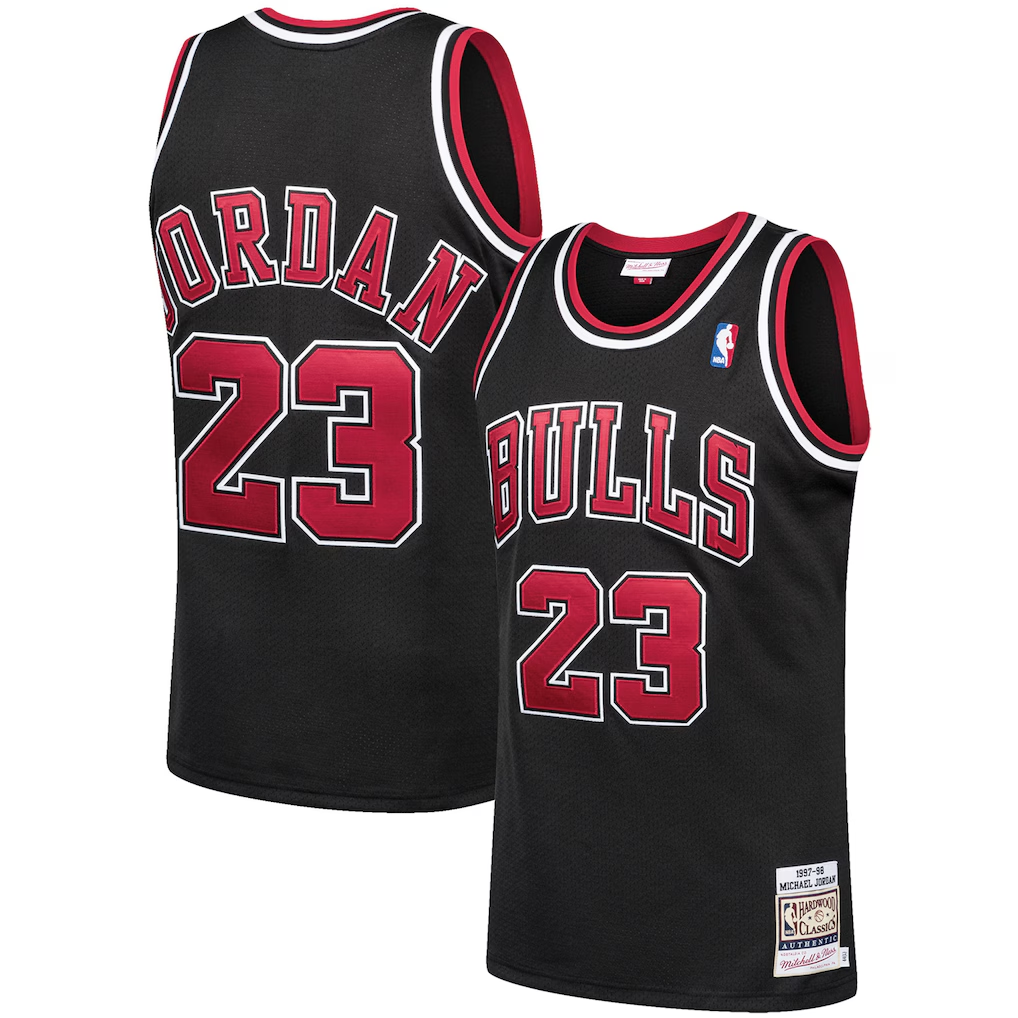 Leonaf C.Bulls #23 Michael Jordan Mitchell & Ness Black 199798 Hardwood Classics Authentic Jerseys