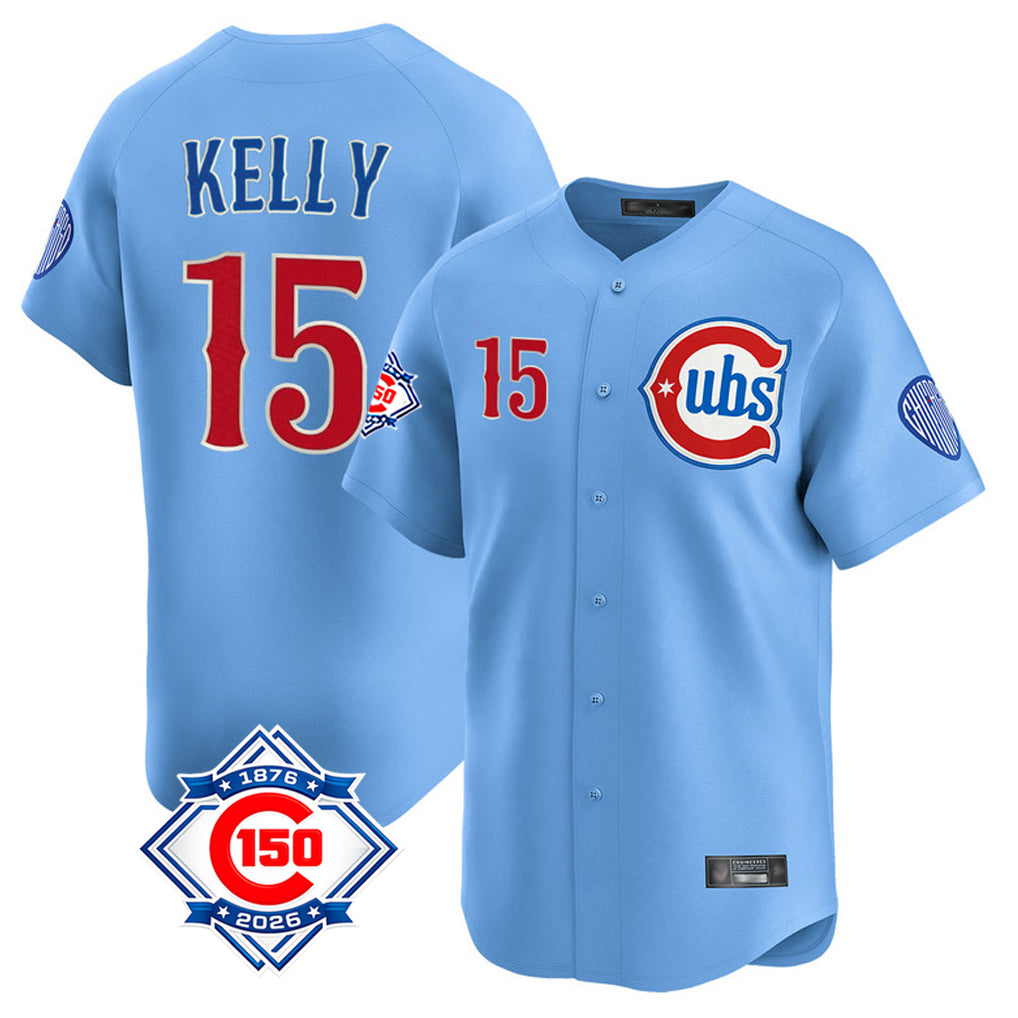Seanshop C.Cubs #15 Carson Kelly Player Light Blue 150th Anniversary Limited Home Stitched Jerseys