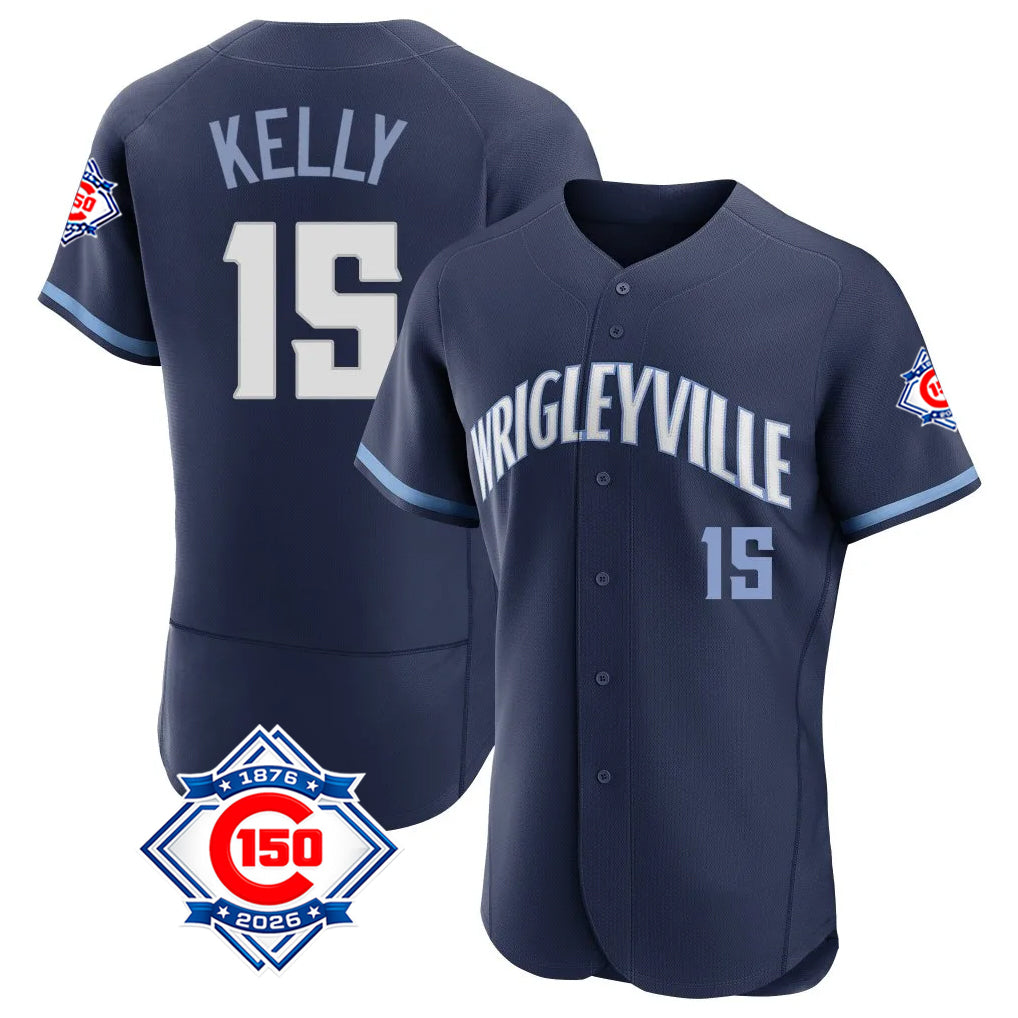 Seanshop C.Cubs #15 Carson Kelly Player Navy City Connect 150th Anniversary Limited Elite Home Stitched Jerseys