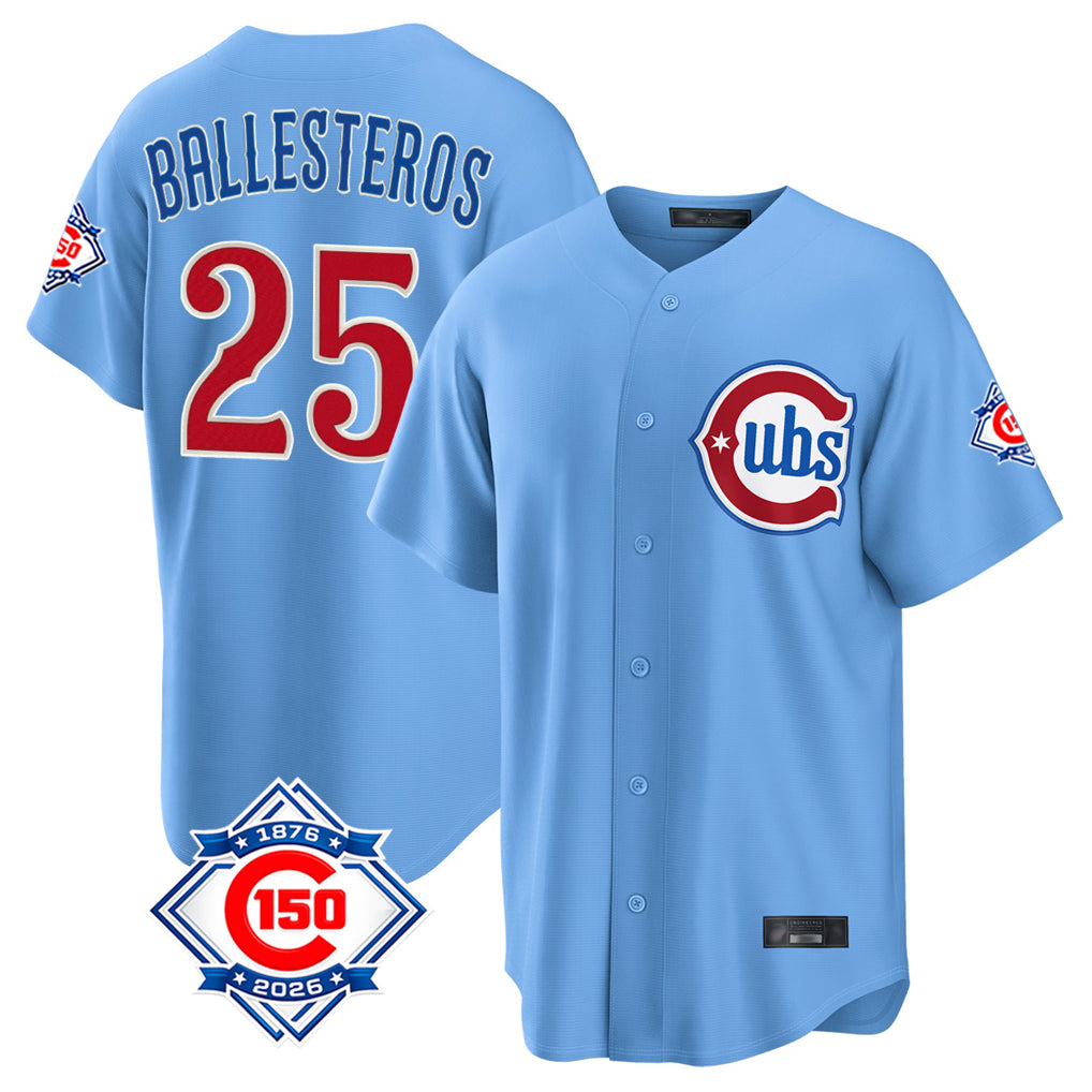 Seanshop C.Cubs #25 Mois¨¦s Ballesteros Player Light Blue 150th Anniversary Home Game Stitched Jerseys