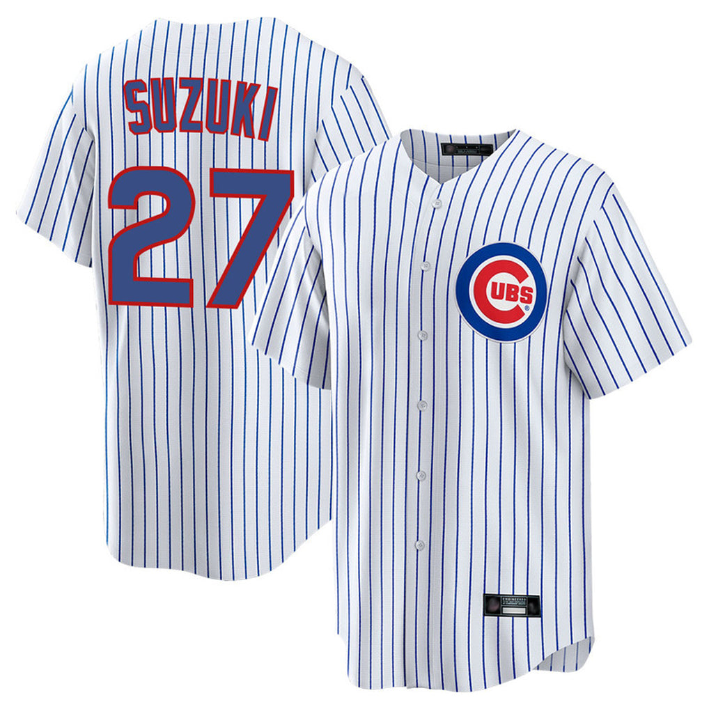 Seanshop C.Cubs #27 Seiya Suzuki Player White Game Home Stitched Jerseys