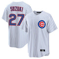 Seanshop C.Cubs #27 Seiya Suzuki Player White Game Home Stitched Jerseys