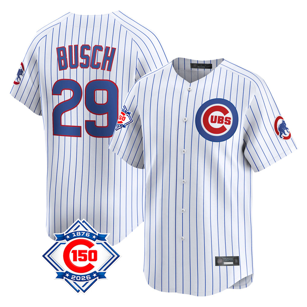 Seanshop C.Cubs #29 Michael Busch Player White 150th Anniversary Limited Home Game Stitched Jerseys