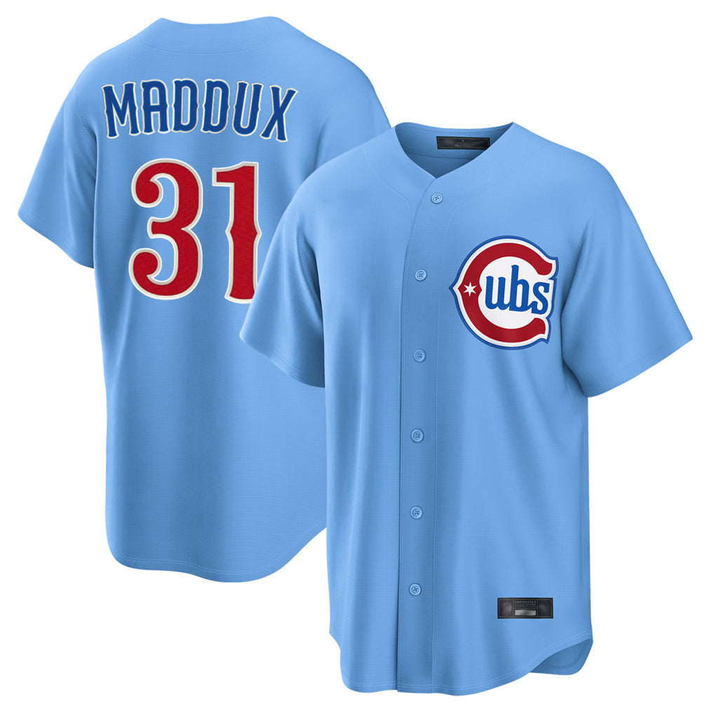 Seanshop C.Cubs #31 Greg Maddux Player Light Blue Home Game Stitched Jerseys
