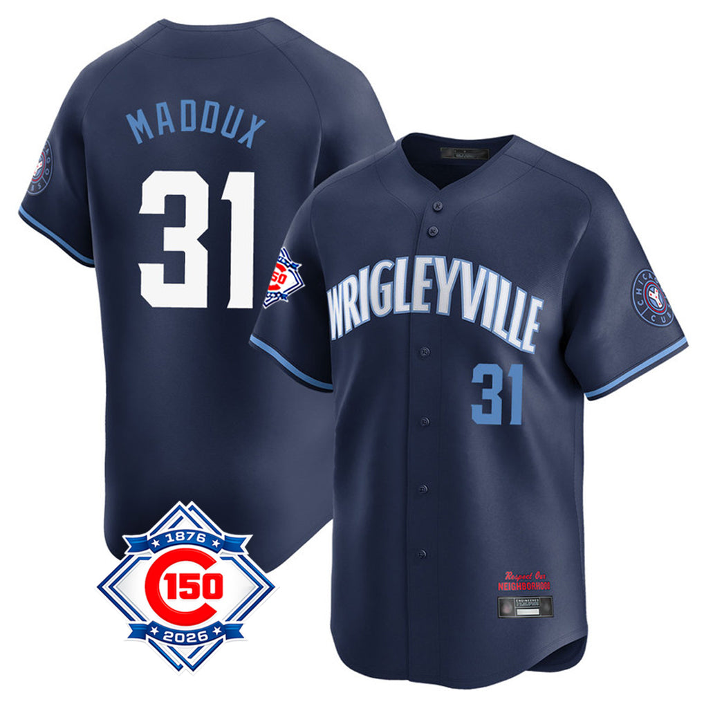 Seanshop C.Cubs #31 Greg Maddux Player Navy City Connect 150th Anniversary Limited Home Stitched Jerseys