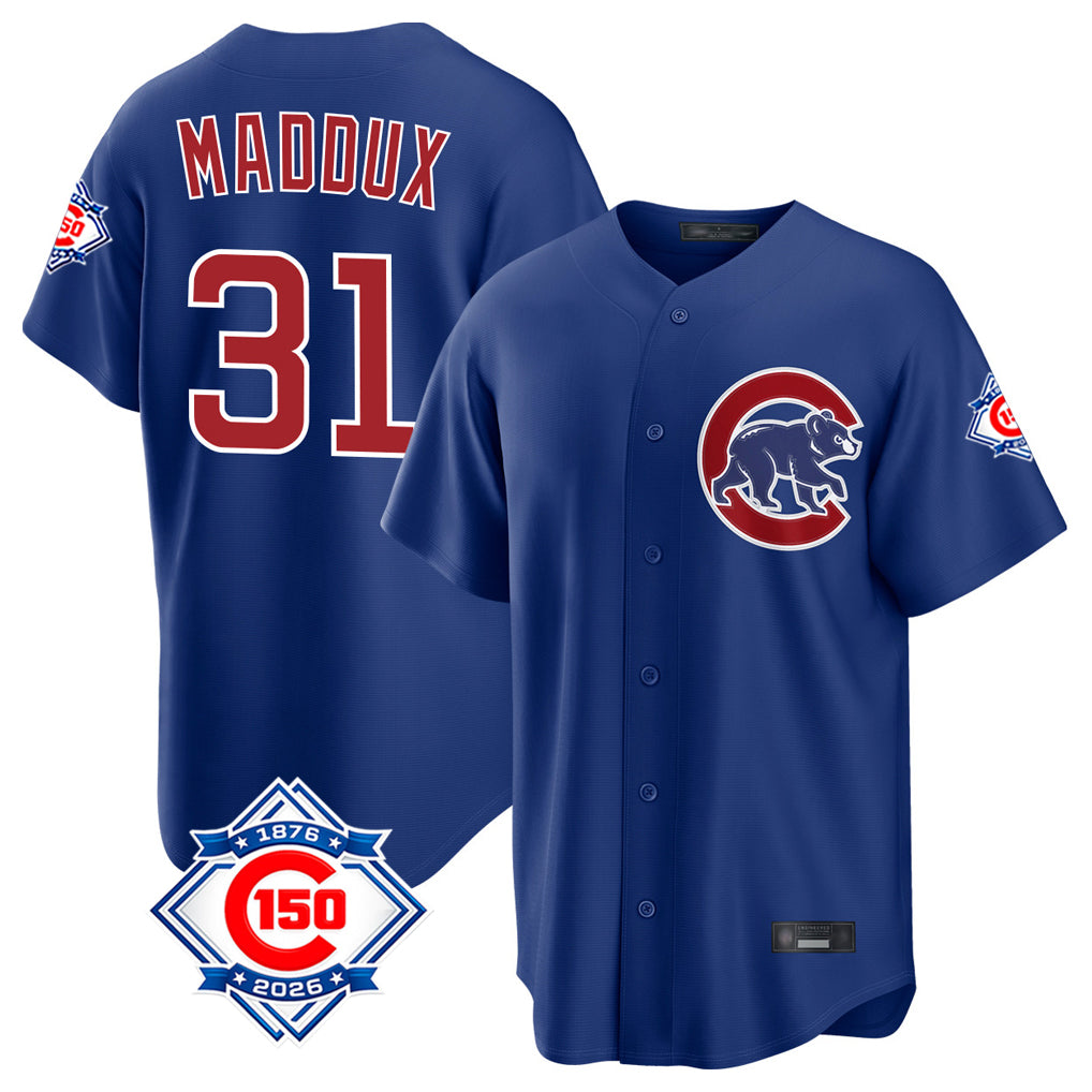 Seanshop C.Cubs #31 Greg Maddux Player Royal 150th Anniversary Home Game Stitched Jerseys