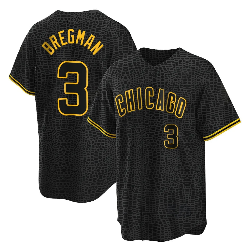 Seanshop C.Cubs #3 Alex Bregman Black Snake Skin City Game Stitched Jerseys