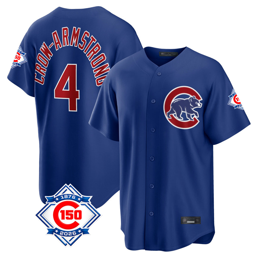 Seanshop C.Cubs #4 Pete Crow-Armstrong Player Royal 150th Anniversary Home Game Stitched Jerseys