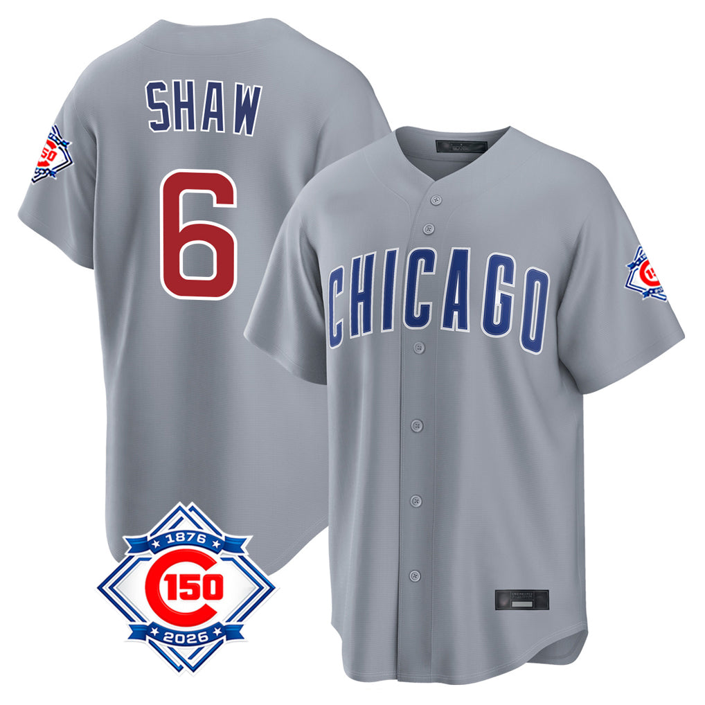 Seanshop C.Cubs #6 Matt Shaw Player Gray 150th Anniversary Home Game Stitched Jerseys