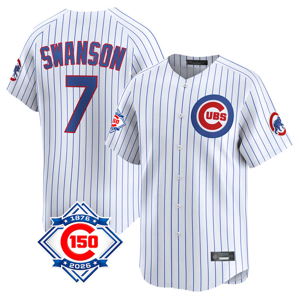 Seanshop C.Cubs #7 Dansby Swanson Player White 150th Anniversary Limited Home Game Stitched Jerseys