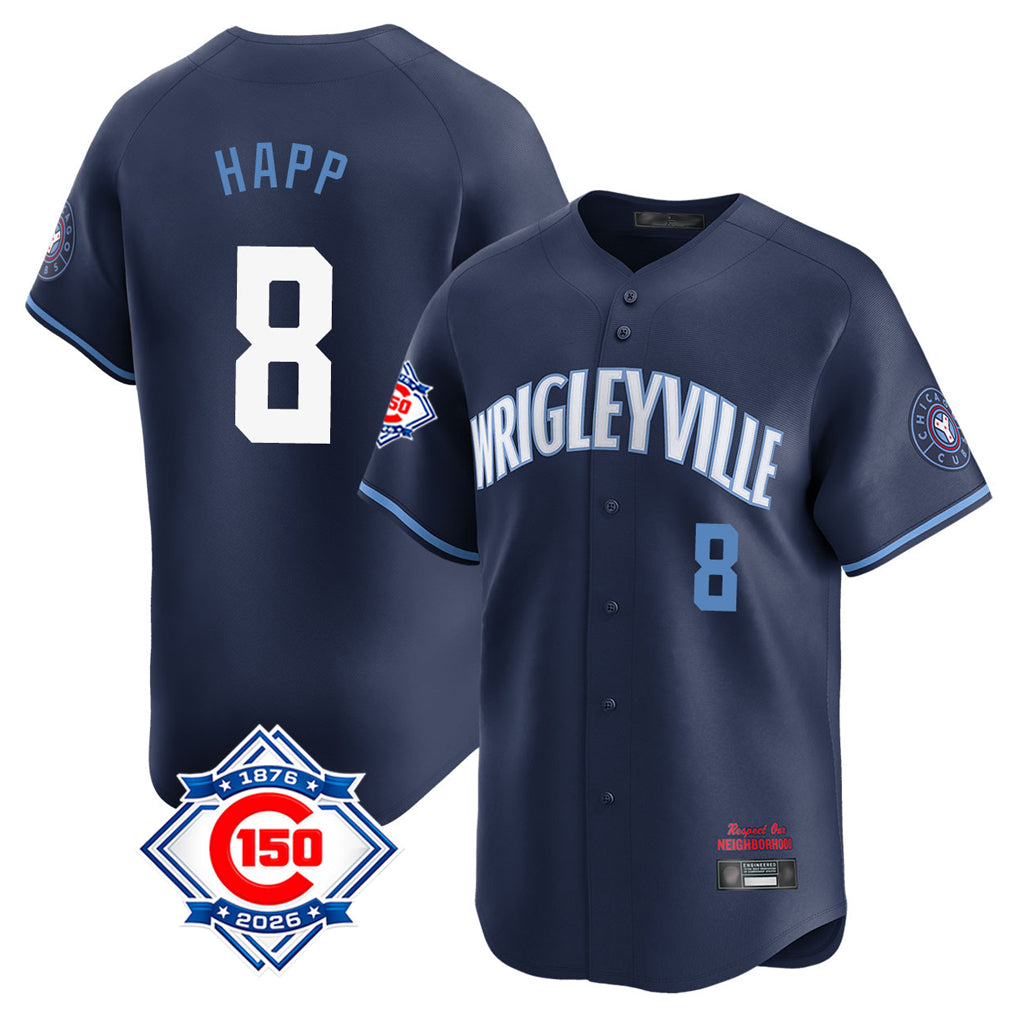 Seanshop C.Cubs #8 Ian Happ Player Navy City Connect 150th Anniversary Limited Home Stitched Jerseys