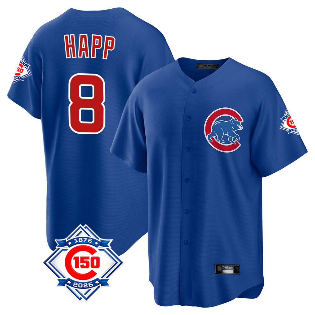 Seanshop C.Cubs #8 Ian Happ Player Royal 150th Anniversary Home Game Stitched Jerseys