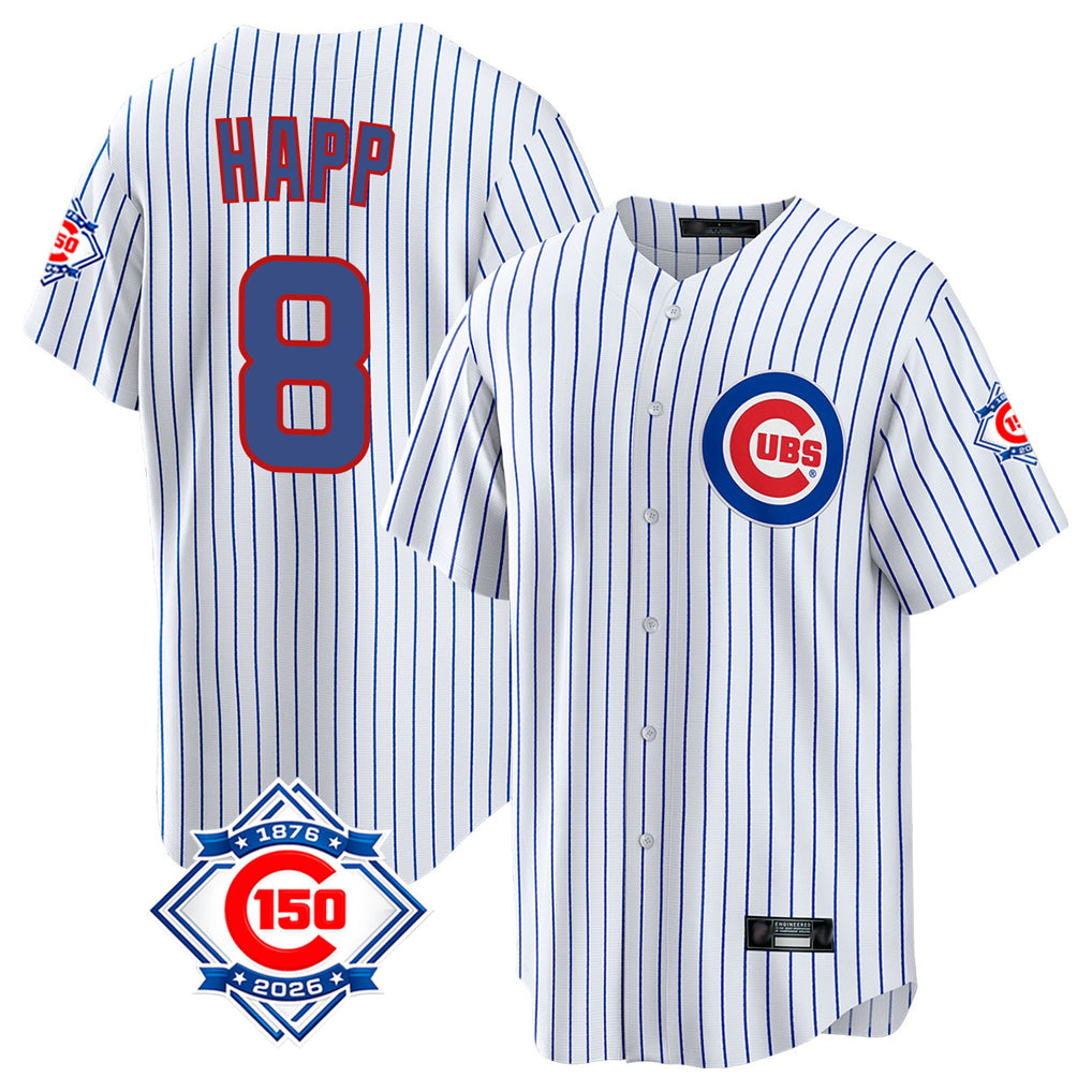 Seanshop C.Cubs #8 Ian Happ Player White 150th Anniversary Home Game Stitched Jerseys