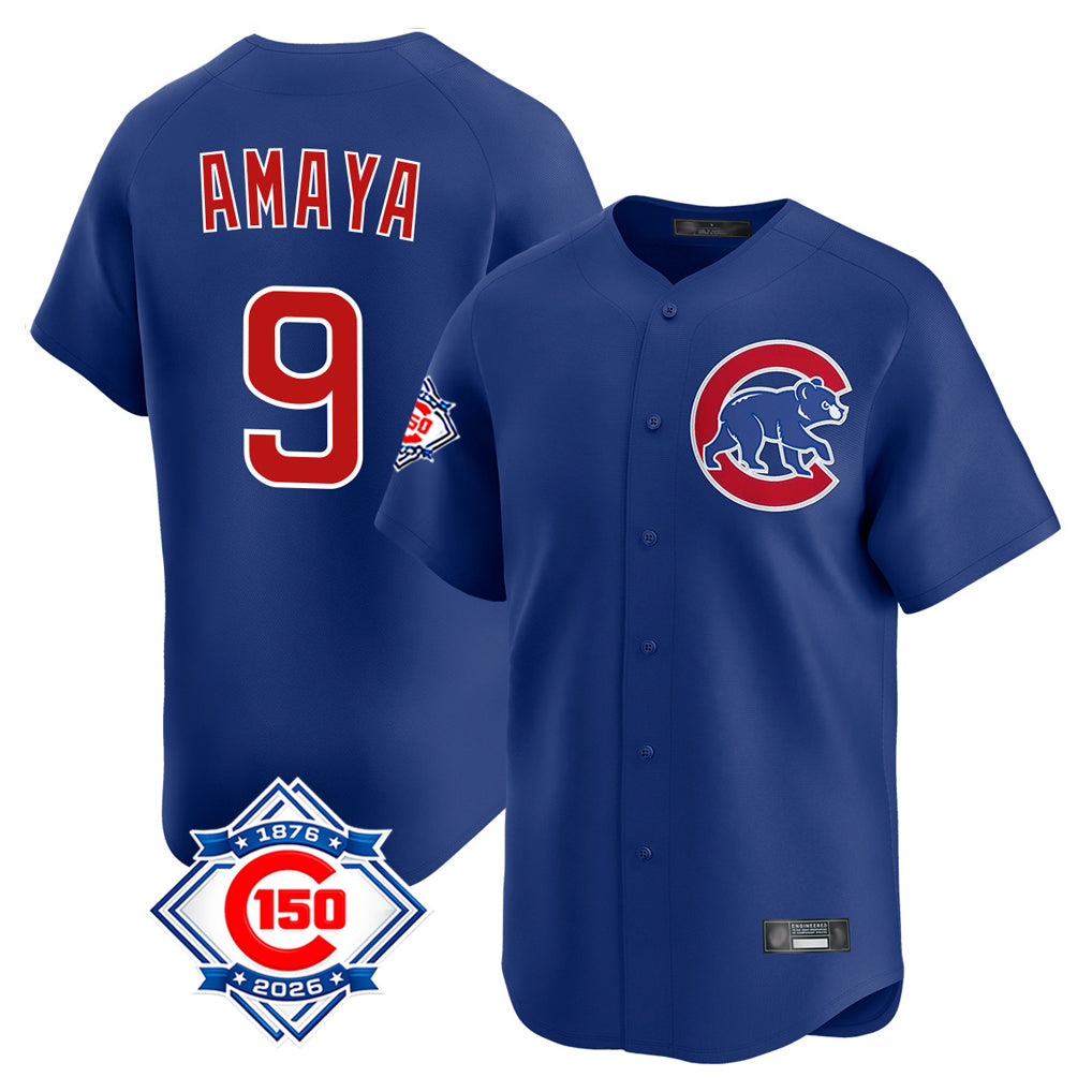 Seanshop C.Cubs #9 Miguel Amaya Player Royal 150th Anniversary Limited Home Stitched Jerseys