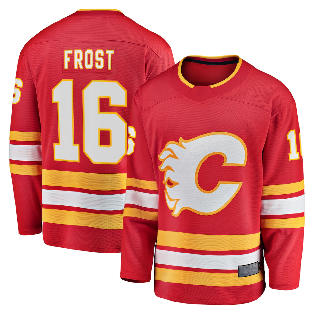 Seanshop C.Flames #16 Morgan Frost Red Home Breakaway Jerseys
