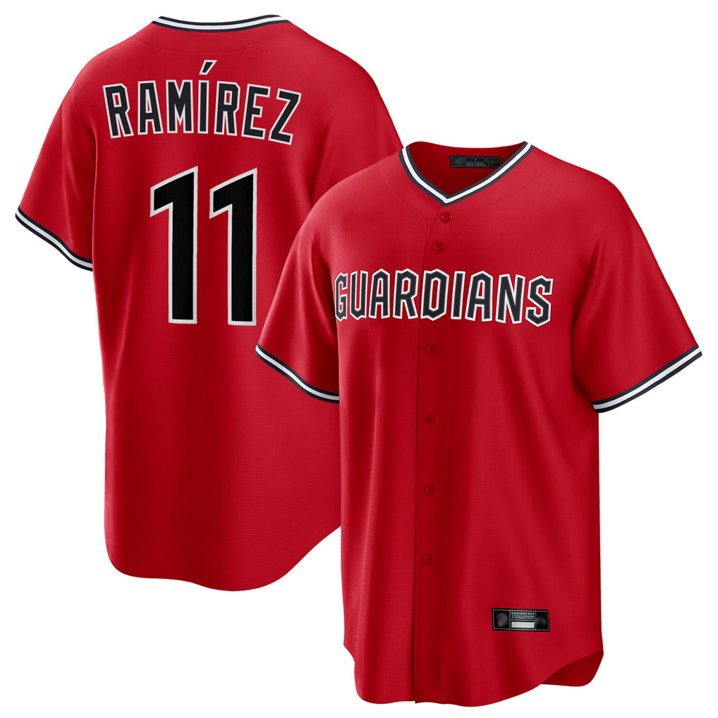 Seanshop C.Guardians #11 Jose Ramirez Player Red Home Game Stitched Jerseys