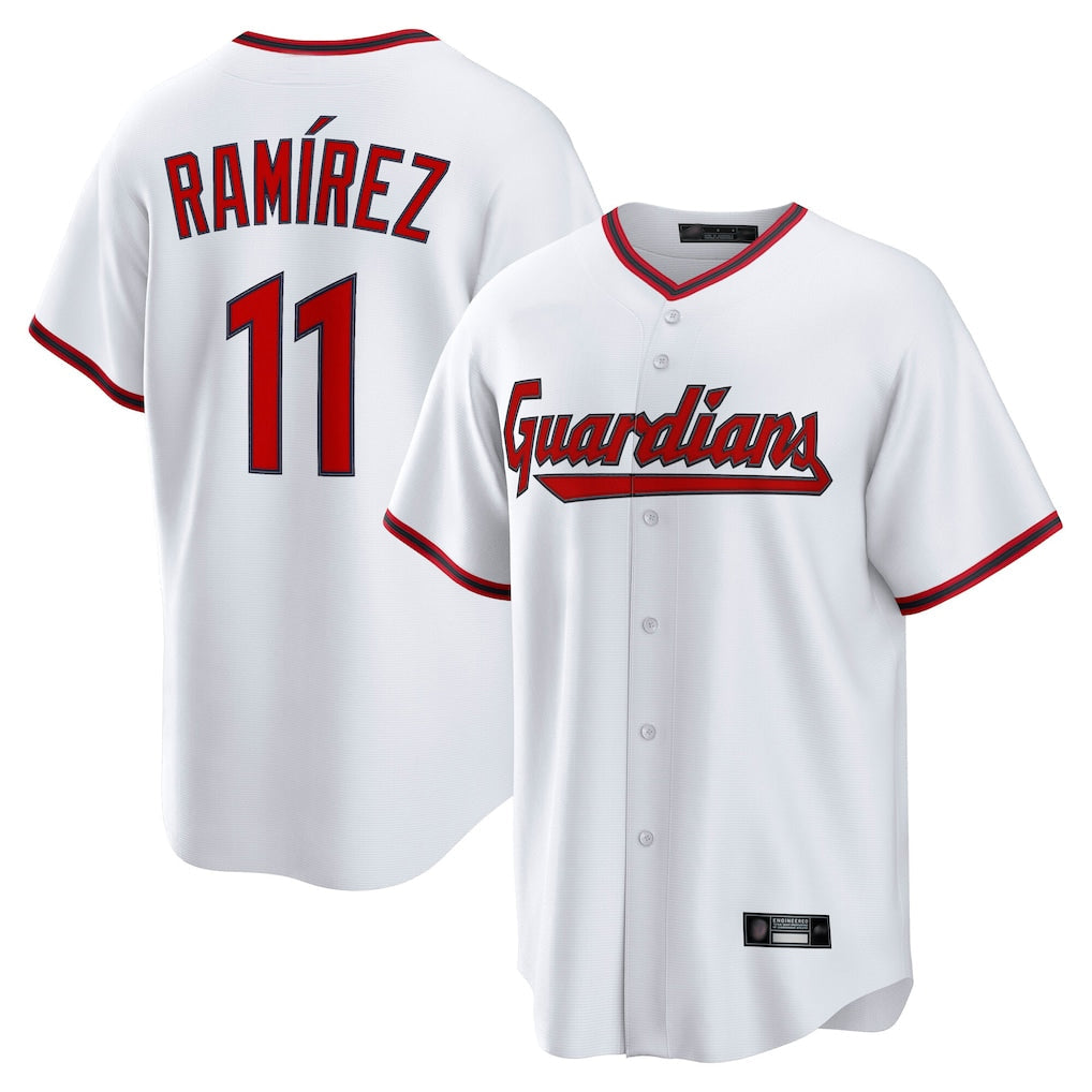 Seanshop C.Guardians #11 Jose Ramirez Player White Game Home Stitched Jerseys
