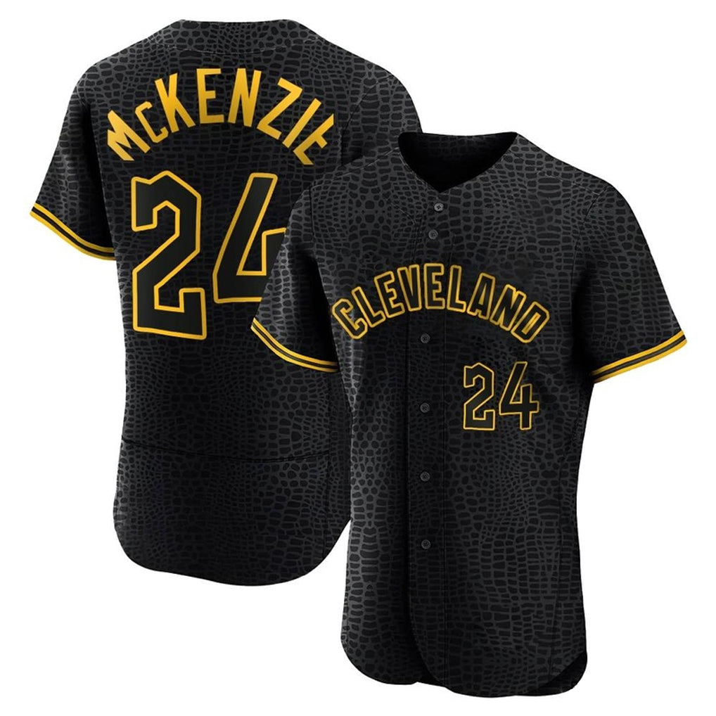 Seanshop C.Guardians #24 Triston McKenzie Player Black Snake Skin City Limited Elite Home Stitched Jerseys