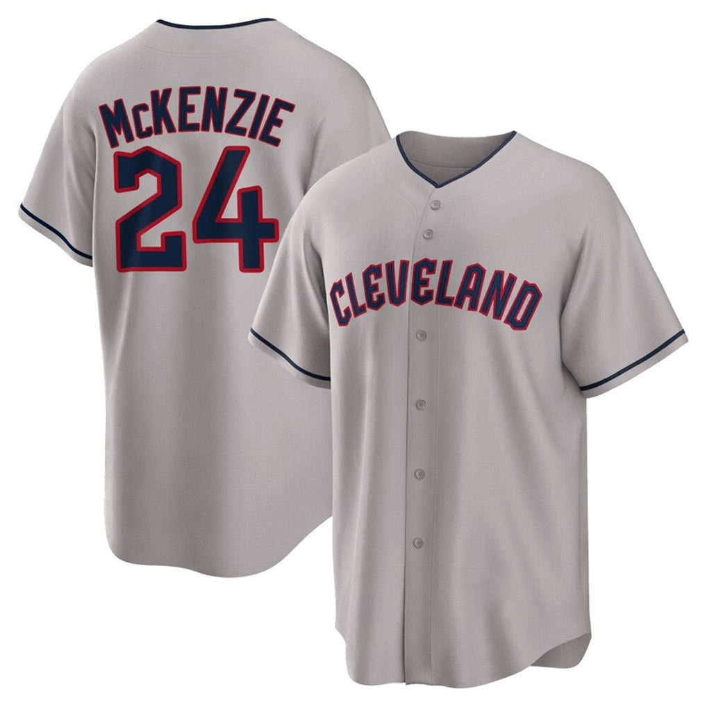 Seanshop C.Guardians #24 Triston McKenzie Player Gray Game Home Stitched Jerseys