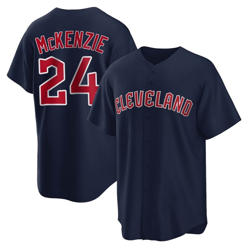 Seanshop C.Guardians #24 Triston McKenzie Player Navy Game Home Stitched Jerseys