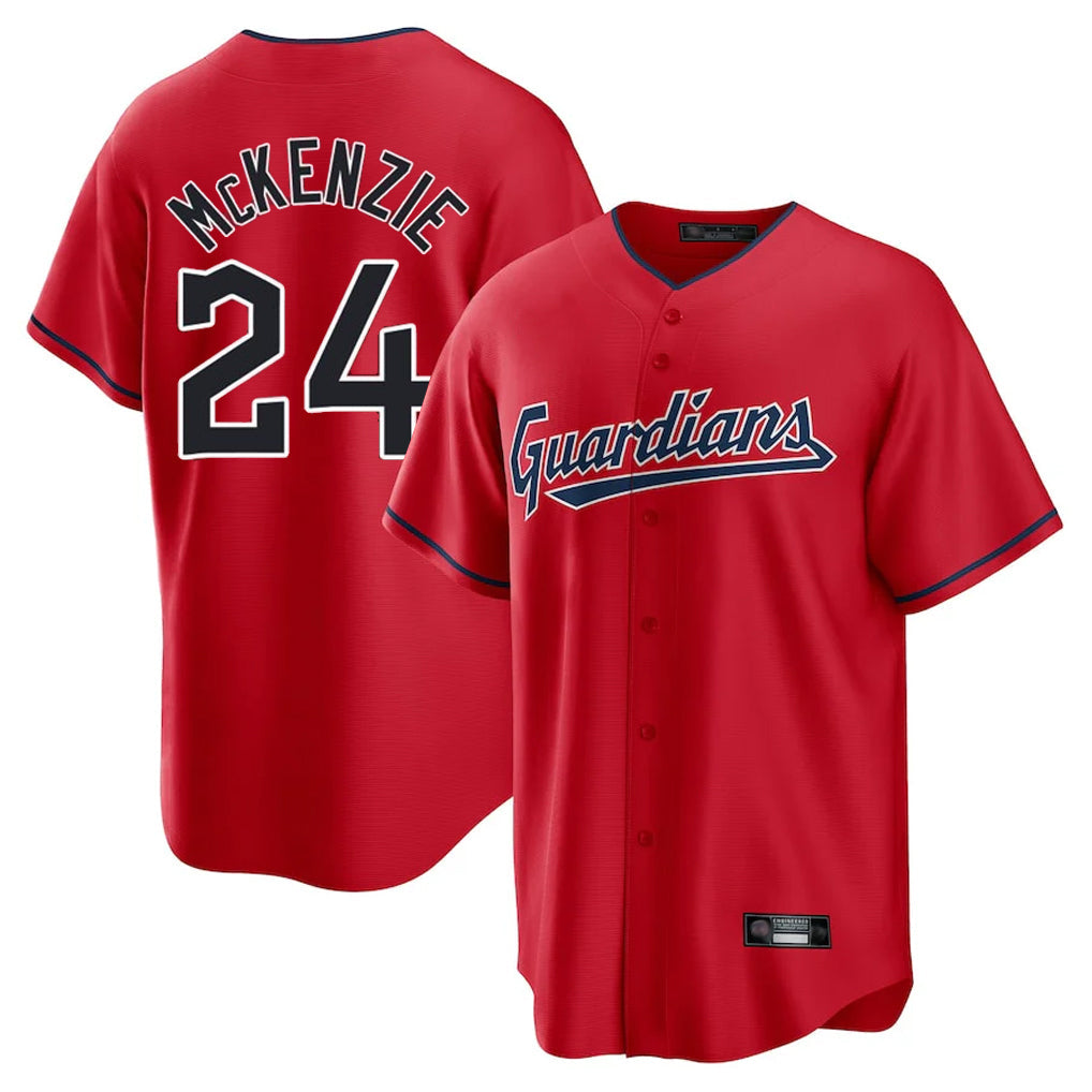 Seanshop C.Guardians #24 Triston McKenzie Player Red Home Game Stitched Jerseys