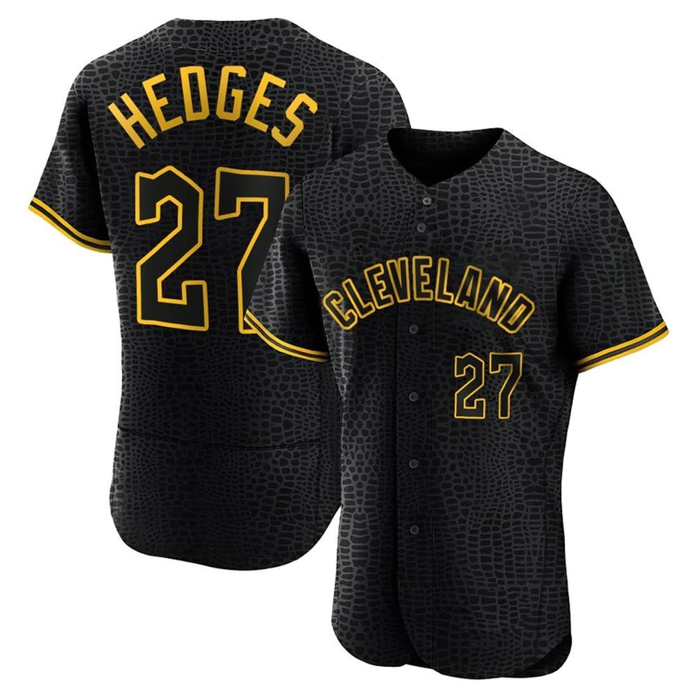 Seanshop C.Guardians #27 Austin Hedges Player Black Snake Skin City Limited Elite Home Stitched Jerseys