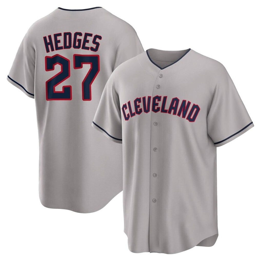 Seanshop C.Guardians #27 Austin Hedges Player Gray Game Home Stitched Jerseys