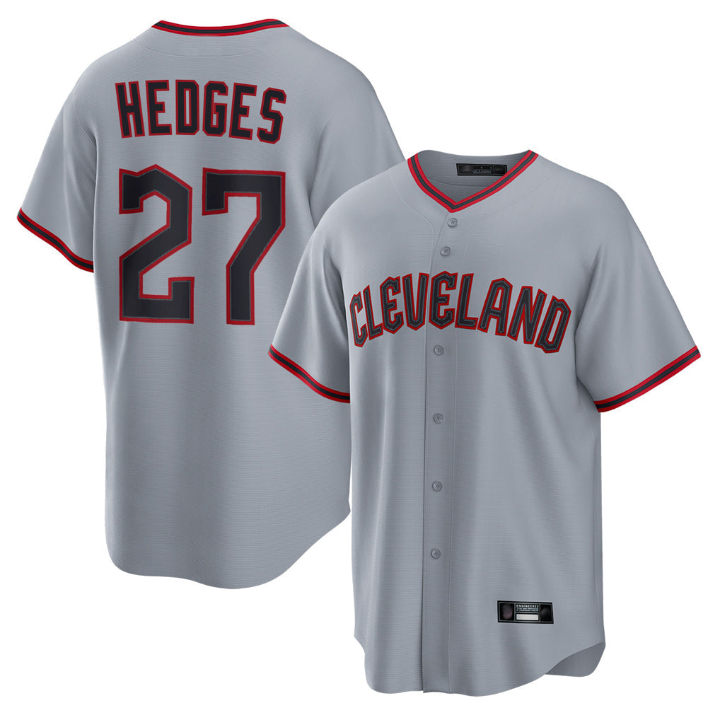 Seanshop C.Guardians #27 Austin Hedges Player Gray Home Game Stitched Jerseys