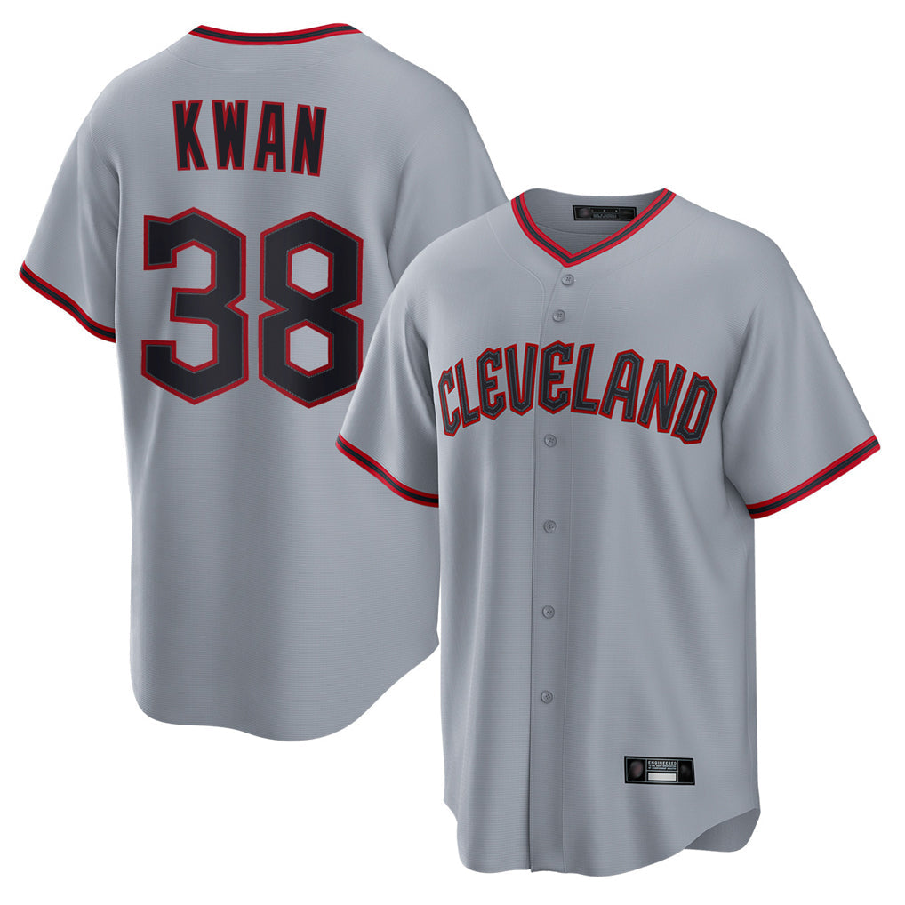 Seanshop C.Guardians #38 Steven Kwan Player Gray Home Game Stitched Jerseys