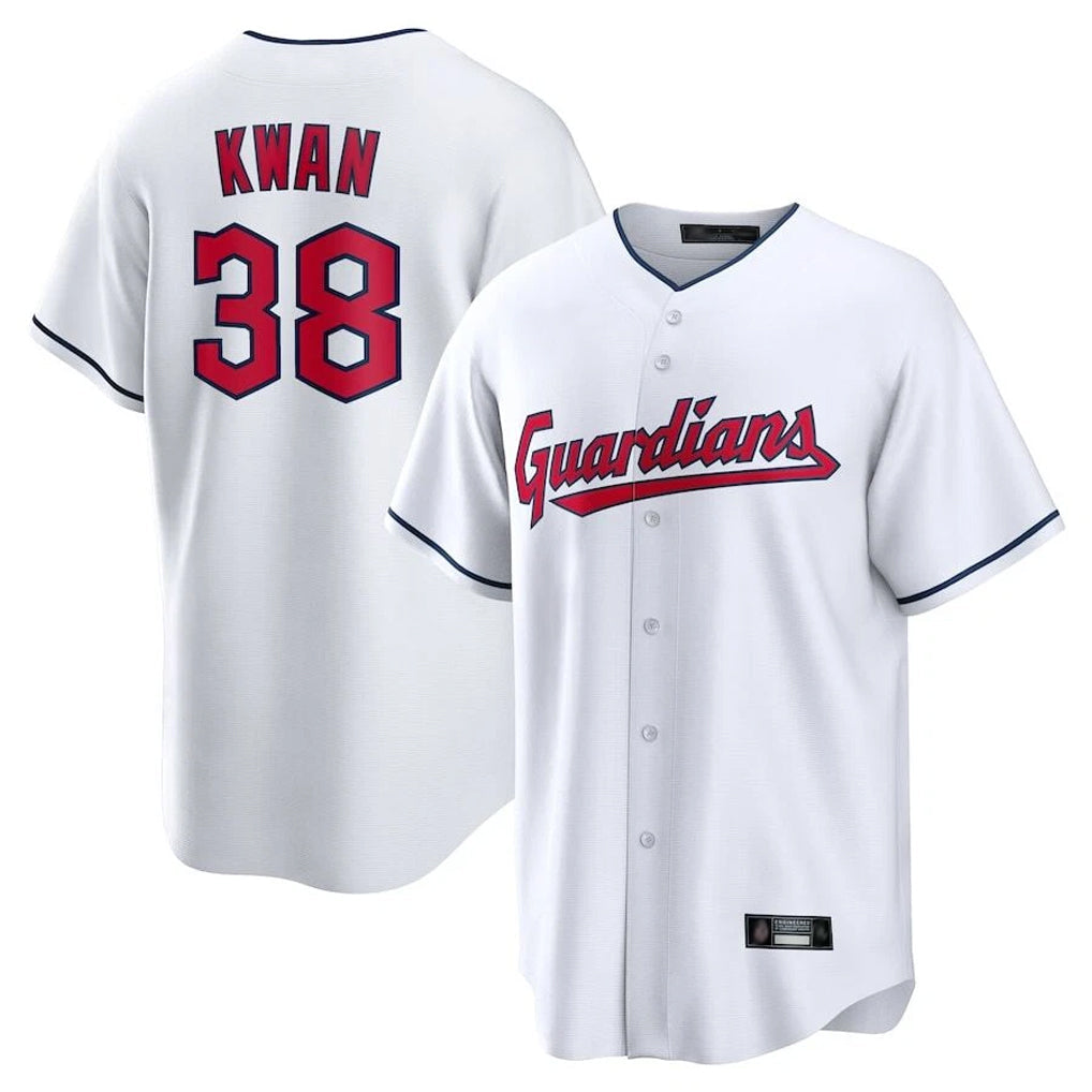 Seanshop C.Guardians #38 Steven Kwan Player White Home Game Stitched Jerseys