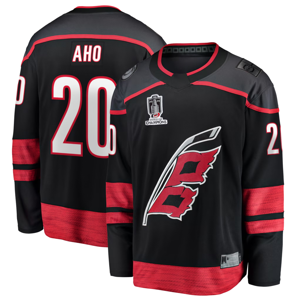 Seanshop C.Hurricanes #20 Sebastian Aho Black 2026 Stanley Cup Champions Home Breakaway Stitched Jerseys