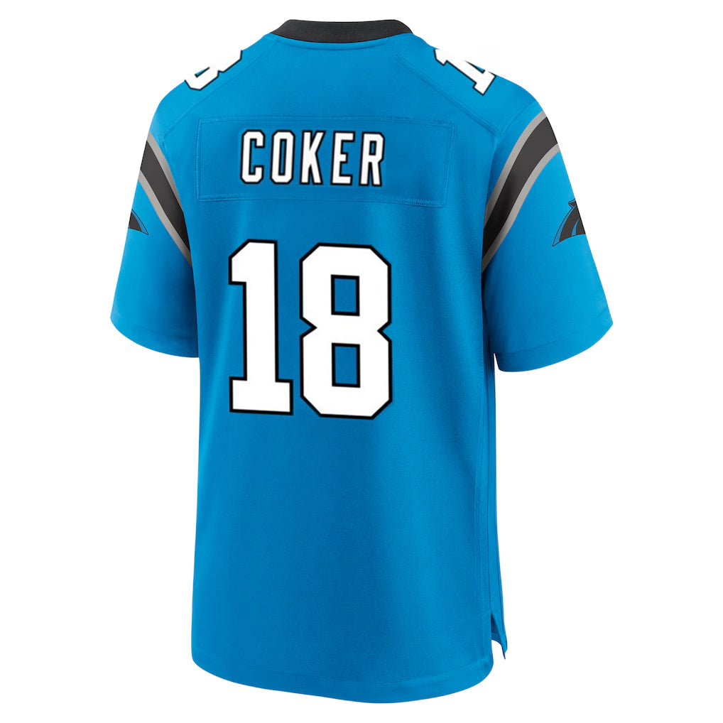 Seanshop C.Panthers #18 Jalen Coker Player Blue Home Game Stitched Jerseys