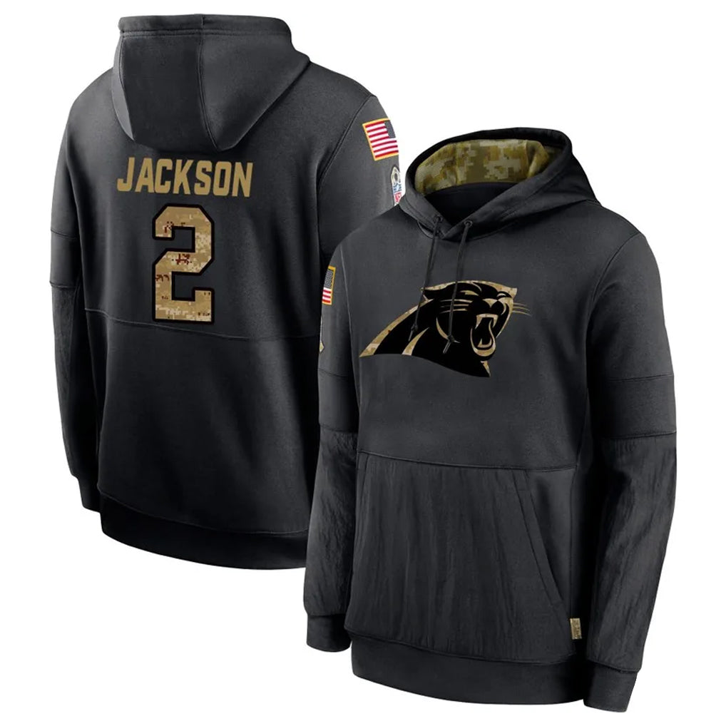 Seanshop C.Panthers #2 Michael Jackson Player Black Salute to Service Pullover Hoodies Limited Game Stitched Jerseys