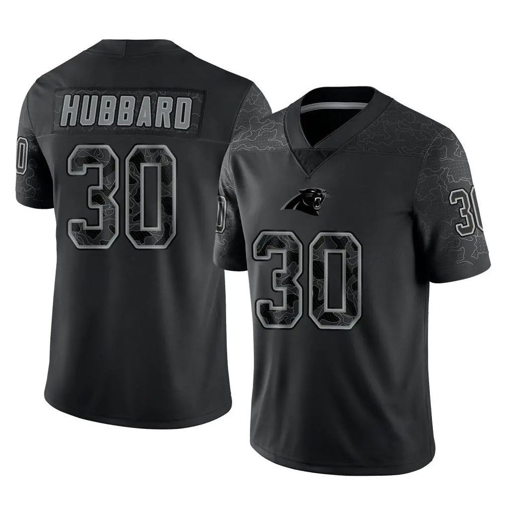 Seanshop C.Panthers #30 Chuba Hubbard Player Black Limited Reflective Game Stitched Jerseys