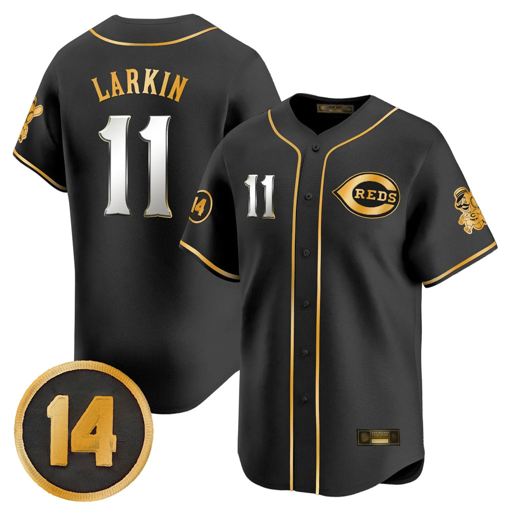 Seanshop C.Reds #11 Barry Larkin Player Black-Gold Vapor Premier Limited Home Stitched Jerseys