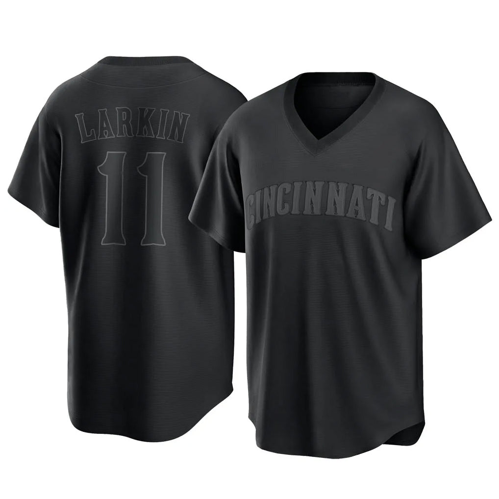 Seanshop C.Reds #11 Barry Larkin Player Black T-shirt Game Home Stitched Jerseys