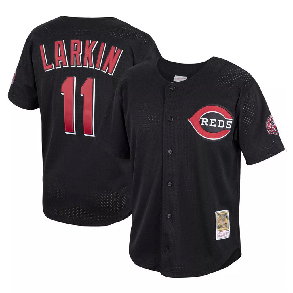 Seanshop C.Reds #11 Barry Larkin Player Mitchell & Ness Black Throwback Cooperstown Mesh Game Stitched Jerseys