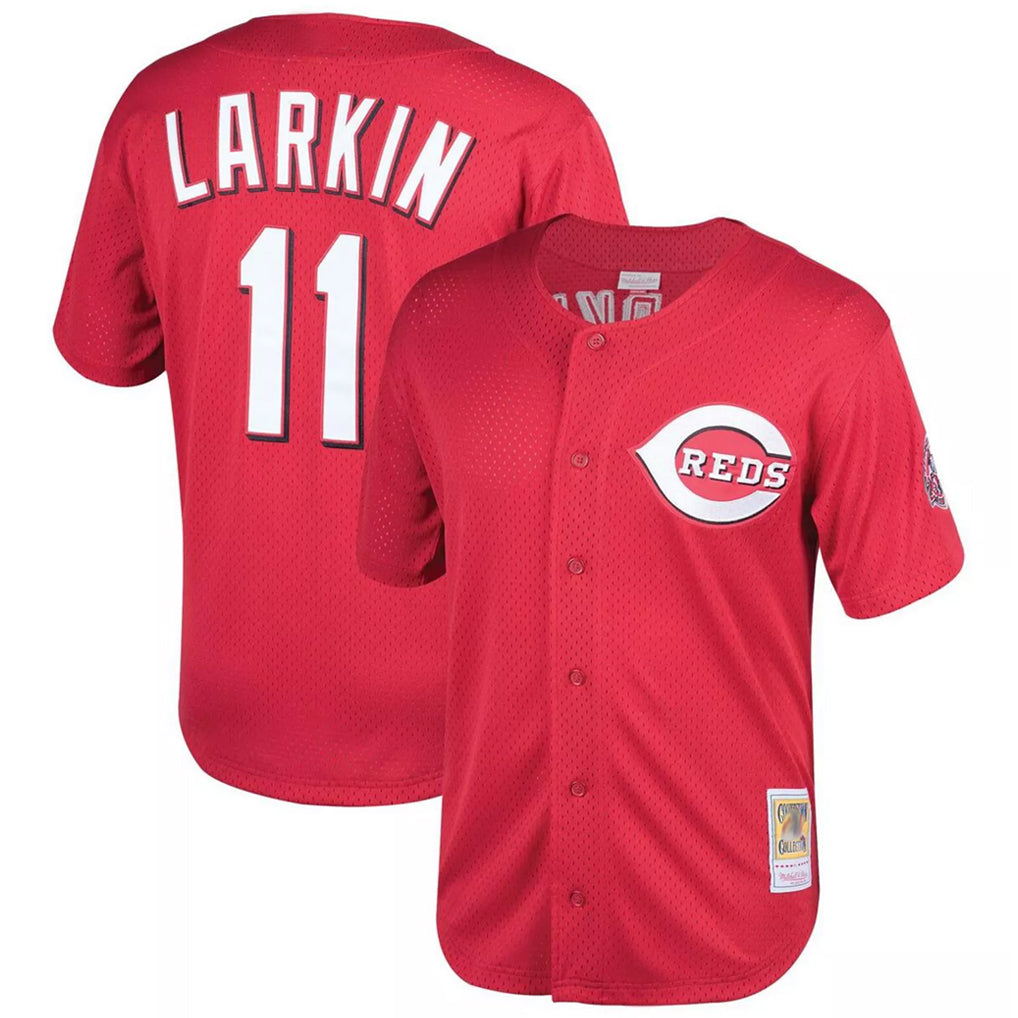 Seanshop C.Reds #11 Barry Larkin Player Mitchell & Ness Red Throwback Cooperstown Mesh Game Stitched Jerseys