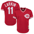 Seanshop C.Reds #11 Barry Larkin Player Mitchell & Ness Red Throwback Cooperstown Mesh T-shirt Game Stitched Jerseys