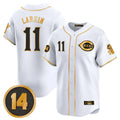 Seanshop C.Reds #11 Barry Larkin Player White-Gold Vapor Premier Limited Home Stitched Jerseys