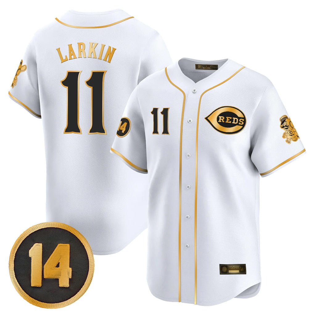 Seanshop C.Reds #11 Barry Larkin Player White-Gold Vapor Premier Limited Home Stitched Jerseys