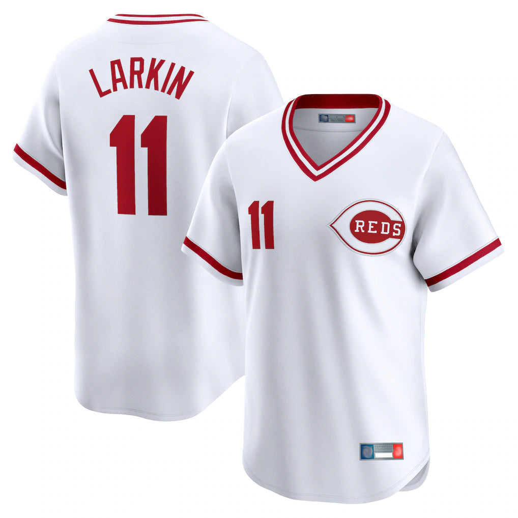 Seanshop C.Reds #11 Barry Larkin Player White Cooperstown Collection Limited T-shirt Home Stitched Jerseys