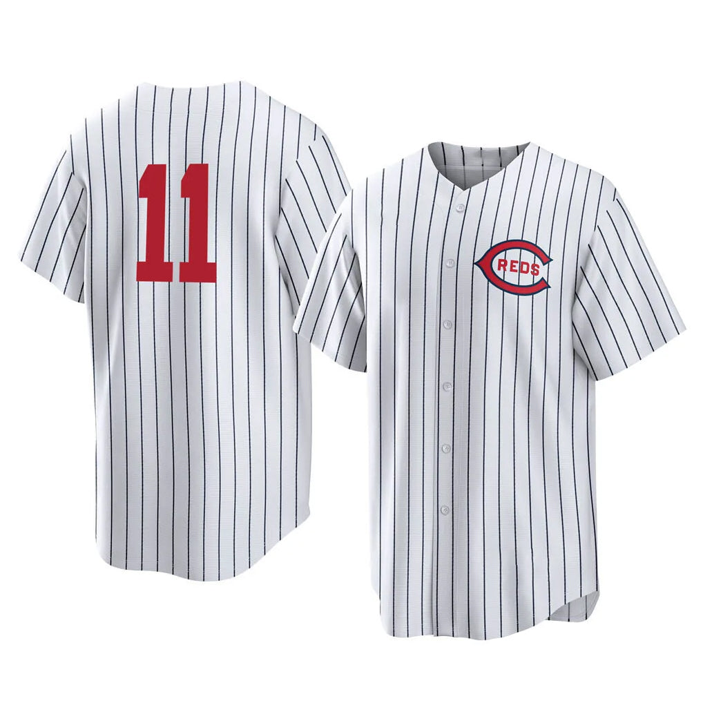 Seanshop C.Reds #11 Barry Larkin Player White Stripe Field of Dreams Game Home Stitched Jerseys