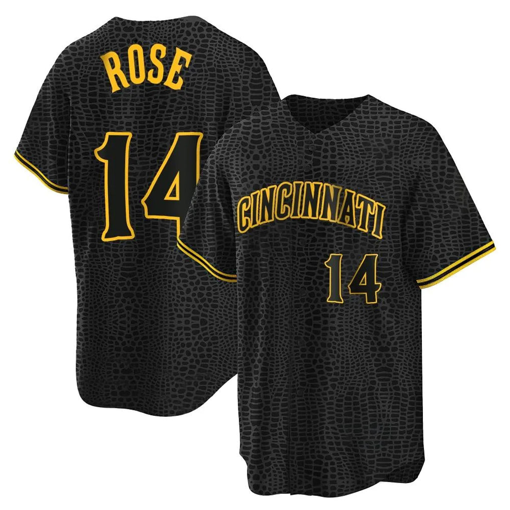 Seanshop C.Reds #14 Pete Rose Player Black Snake Skin City Home Stitched Jerseys