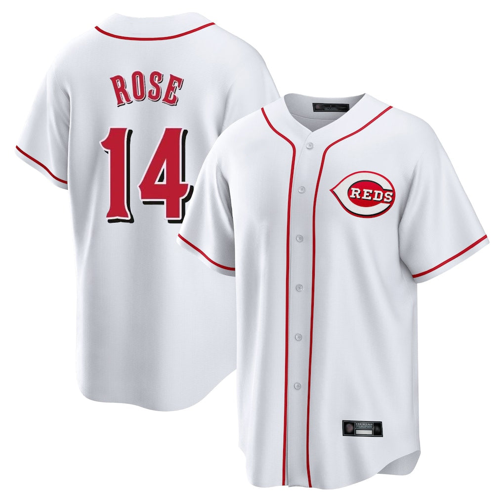 Seanshop C.Reds #14 Pete Rose Player White Game Home Stitched Jerseys