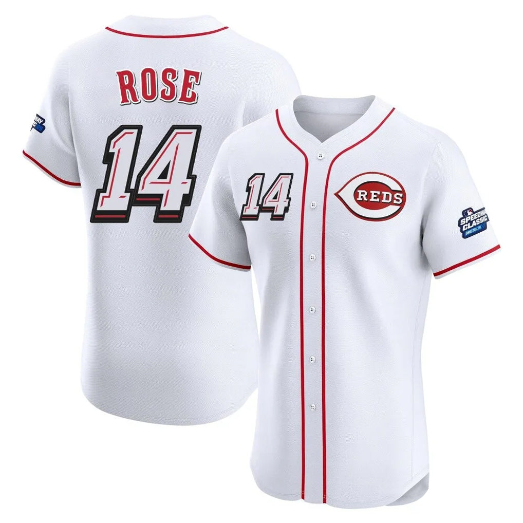 Seanshop C.Reds #14 Pete Rose Player White Speedway Classic Limited Elite Home Stitched Jerseys