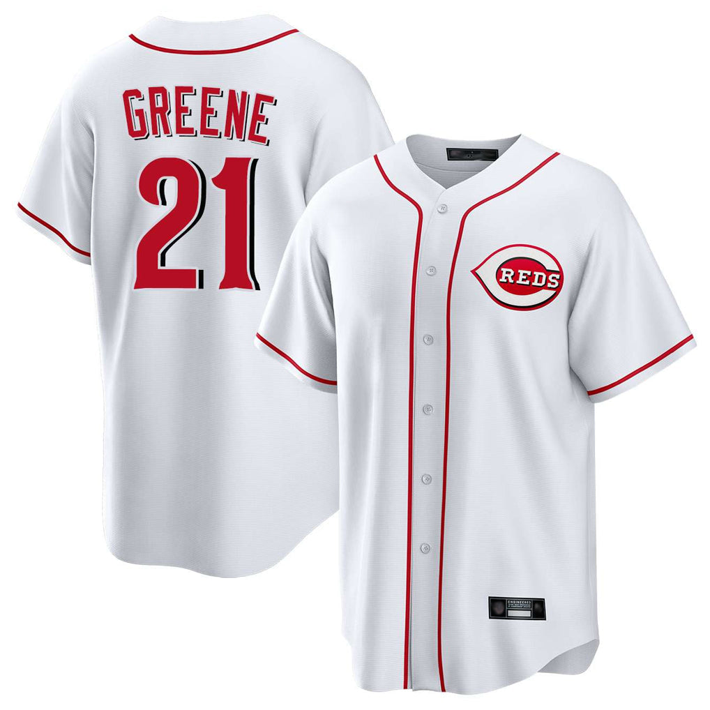 Seanshop C.Reds #21 Hunter Greene Player White Game Home Stitched Jerseys