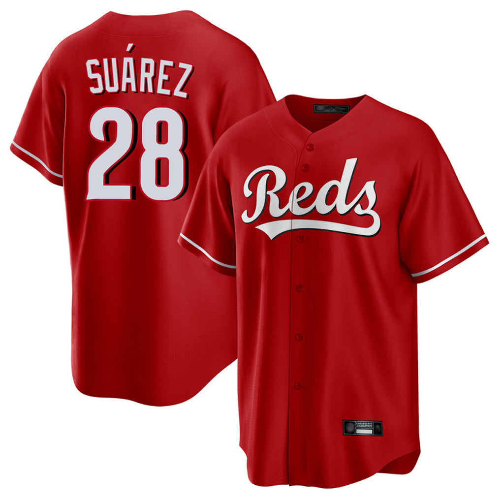 Seanshop C.Reds #28 Eugenio Su¨¢rez Player Red Home Game Stitched Jerseys