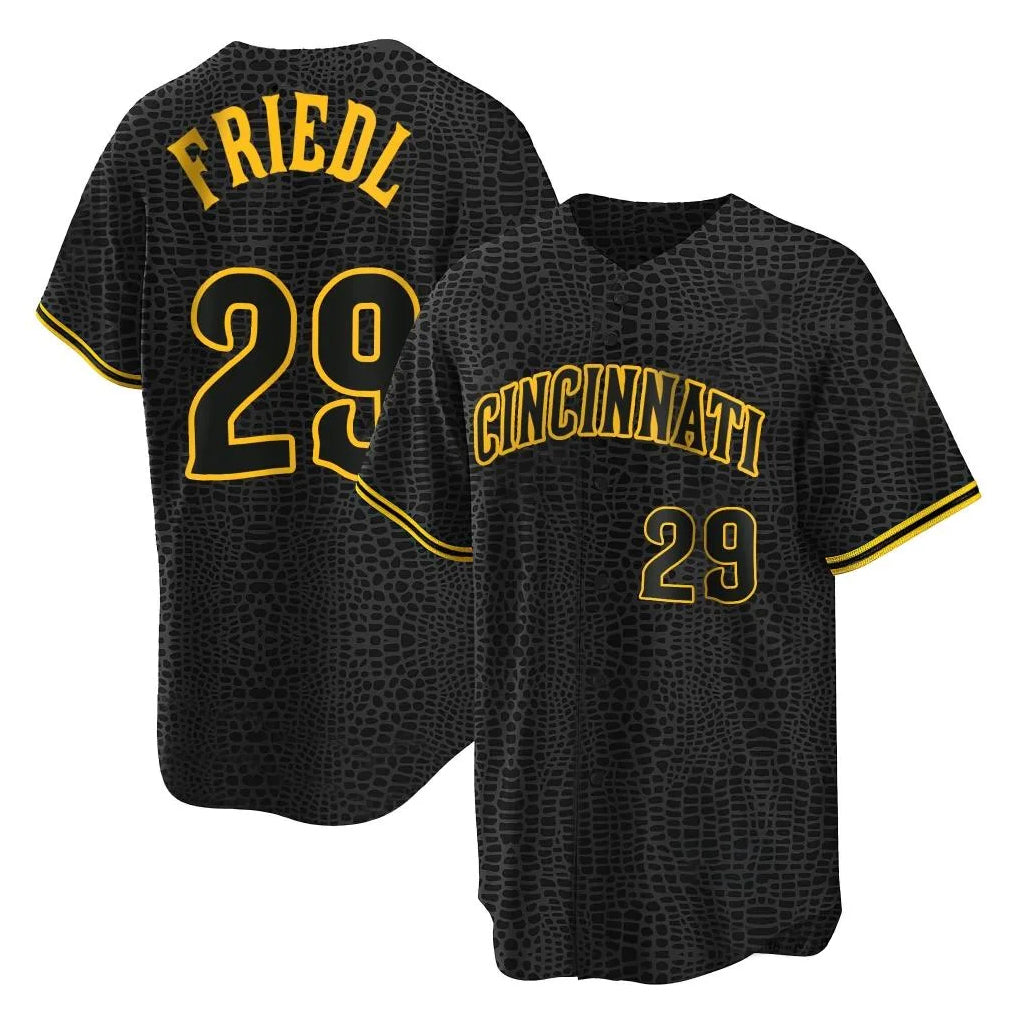 Seanshop C.Reds #29 TJ Friedl Player Black Snake Skin City Home Stitched Jerseys